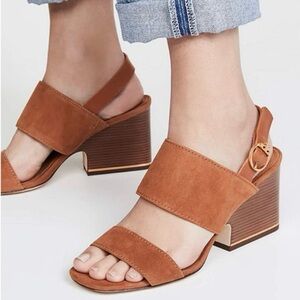 Tory Burch Selby 75mm Block Heel Sandal Ambra Suede Leather Size 10.5